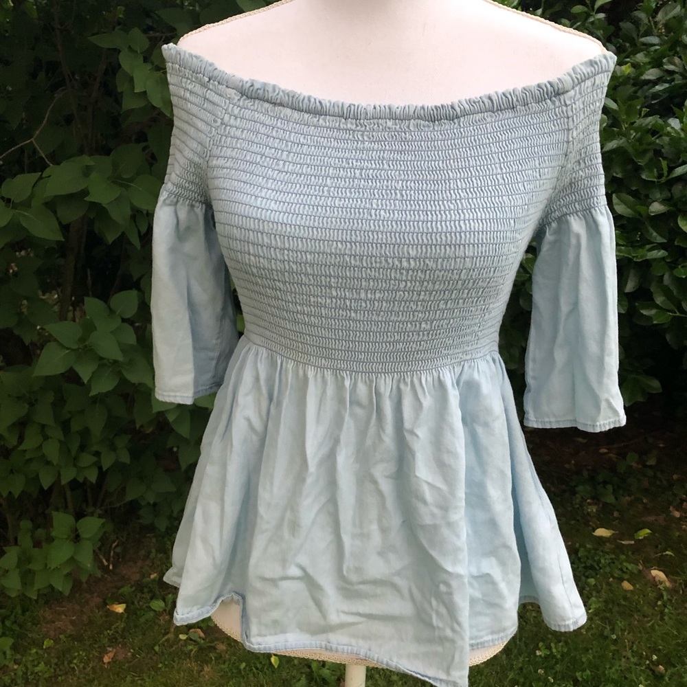 Smocked Chambray Top